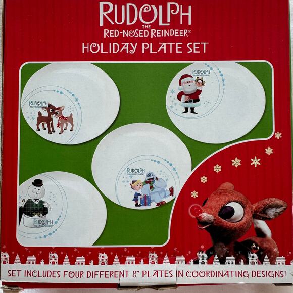 Rudolph the Red Nosed Reindeer Holiday Plate Set of Four Different 8" Plates NIB - Picture 1 of 12